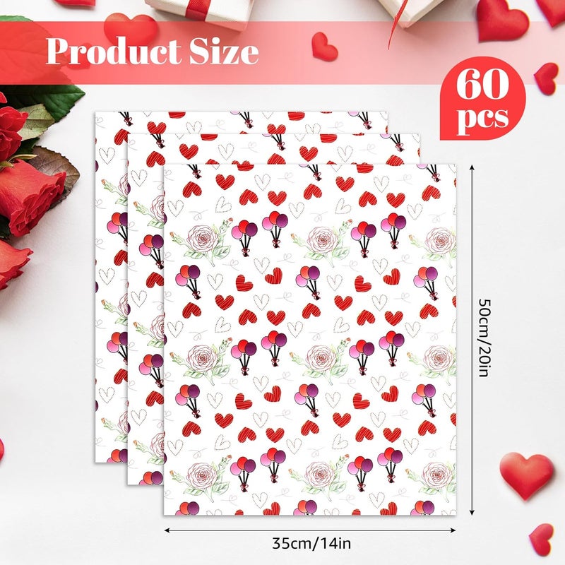 Ethanberg 60 Sheets Gift Wrapping Tissue Paper Bulk, Balloon Heart Rose Tissue Paper for Gift Bags, Decorative Art Papers for DIY Crafts Wedding Birthday Baby Showers Holiday Party Decor, 20x14 Inches - Image 2
